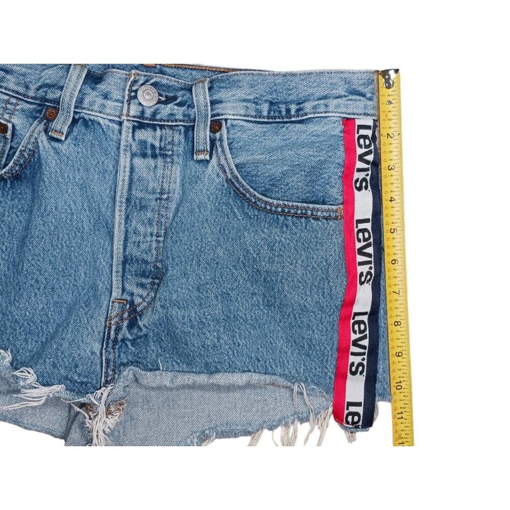 LEVIS 501 Premium Sport Tape Denim Jean Shorts Cutoffs Frayed Hem Big E Sz 26 - Picture 13 of 16